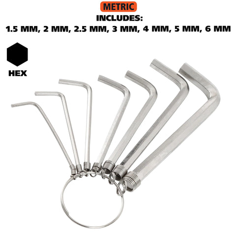GreatNeck 7 Piece Metric Hex Key Ring Set: 1.5mm, 2mm, 2.5mm, 3mm, 4mm –  Electronix Express