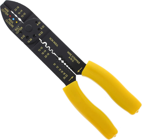 Electrical Multi-Crimp Strip Tool, Wire Crimper & Stripper with Crimping Nests, Textured Grip