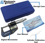 0-1" Range (0-25mm) Digital Micrometer with 6 Digit LCD Display, 0.001mm Resolution, Features mm/inch Conversion Button