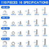 1110Pcs. Nuts and Bolts Assortment Kit, Stainless Steel Hardware Assortment Kit with Assorted Screws, Nuts, Bolts and Washers