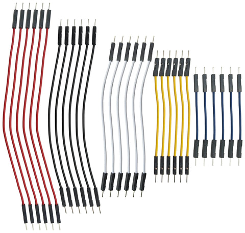 30 Piece Set of Male to Male Breadboard Jumper Wire, Lengths of 3" to 7", Assorted Colors