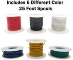 Solid 24 Gauge Hook Up Wire Kit - Includes 6 Different Color 25 Foot Spools, Tinned Copper, PVC Insulated