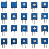 20 Piece Cermet Potentiometer Assortment - 10 Different Values 500 to 1M ohms, Vertical 3/8" Square, Top Adjust