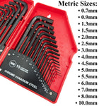 30 Piece Hex Wrench Set, Popular Inches and Metric Sizes with Red Storage Case