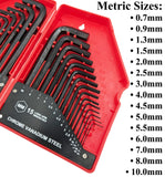 30 Piece Hex Wrench Set, Popular Inches and Metric Sizes with Red Storage Case