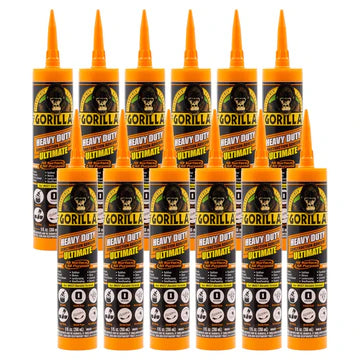 Gorilla 12 Pack 9 Ounce Cartridges Heavy Duty Ultimate Construction Adhesive, White