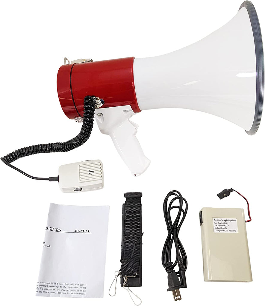 Rechargeable 50 Watt Loud Megaphone with Siren Bullhorn Speaker Outdoo –  Electronix Express